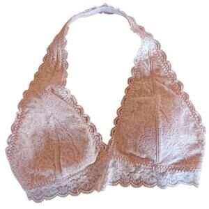 Gilly Hicks Sydney Halter Bralette Lacy Beige Size Small Padded No Underwire